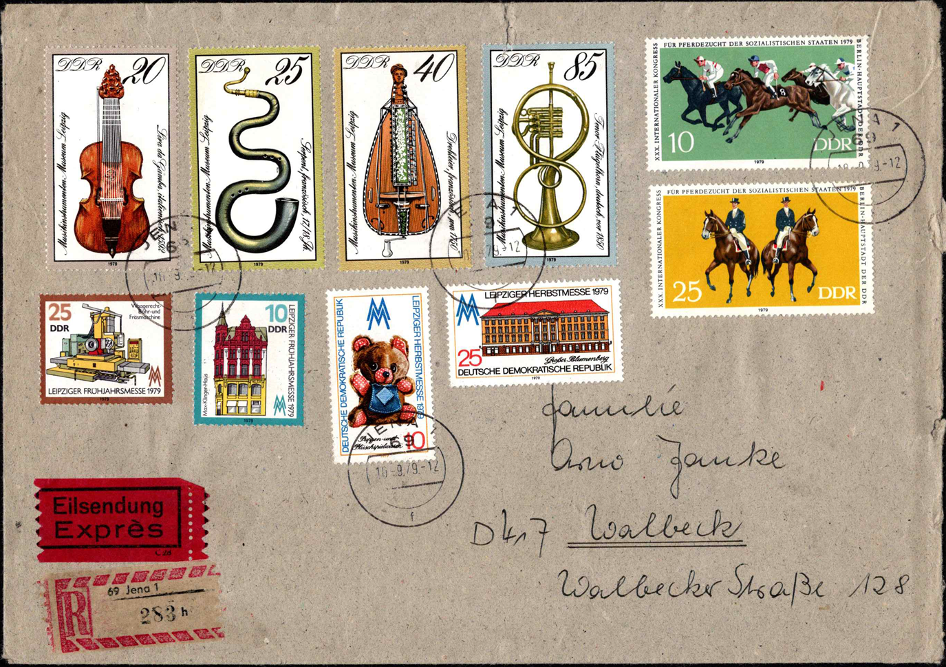 Vokietijos Demokratinė Respublika (VDR), vokas su MiNr 2403-2404, 2445-2450 ir 2452-2453 Used (O)