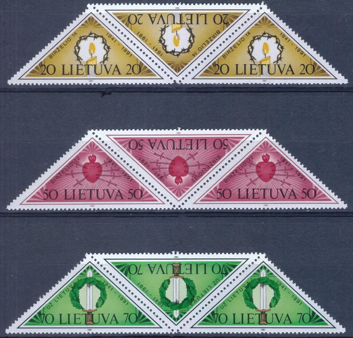 Lietuva, pilna serija juostelėmis MiNr 477-479 MNH** Bx1