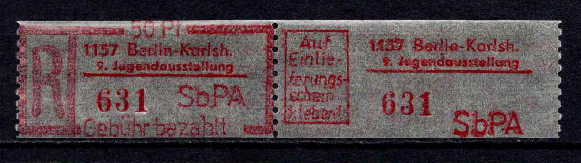 Vokietijos Demokratinė Respublika (VDR), registruotų siuntų ženklas, MiNr 3 MNH**