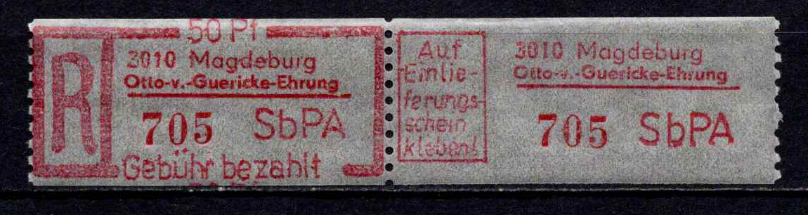 Vokietijos Demokratinė Respublika (VDR), registruotų siuntų ženklas, MiNr 3 MNH**