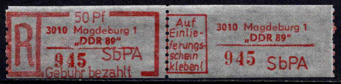 Vokietijos Demokratinė Respublika (VDR), registruotų siuntų ženklas, MiNr 3 MNH**