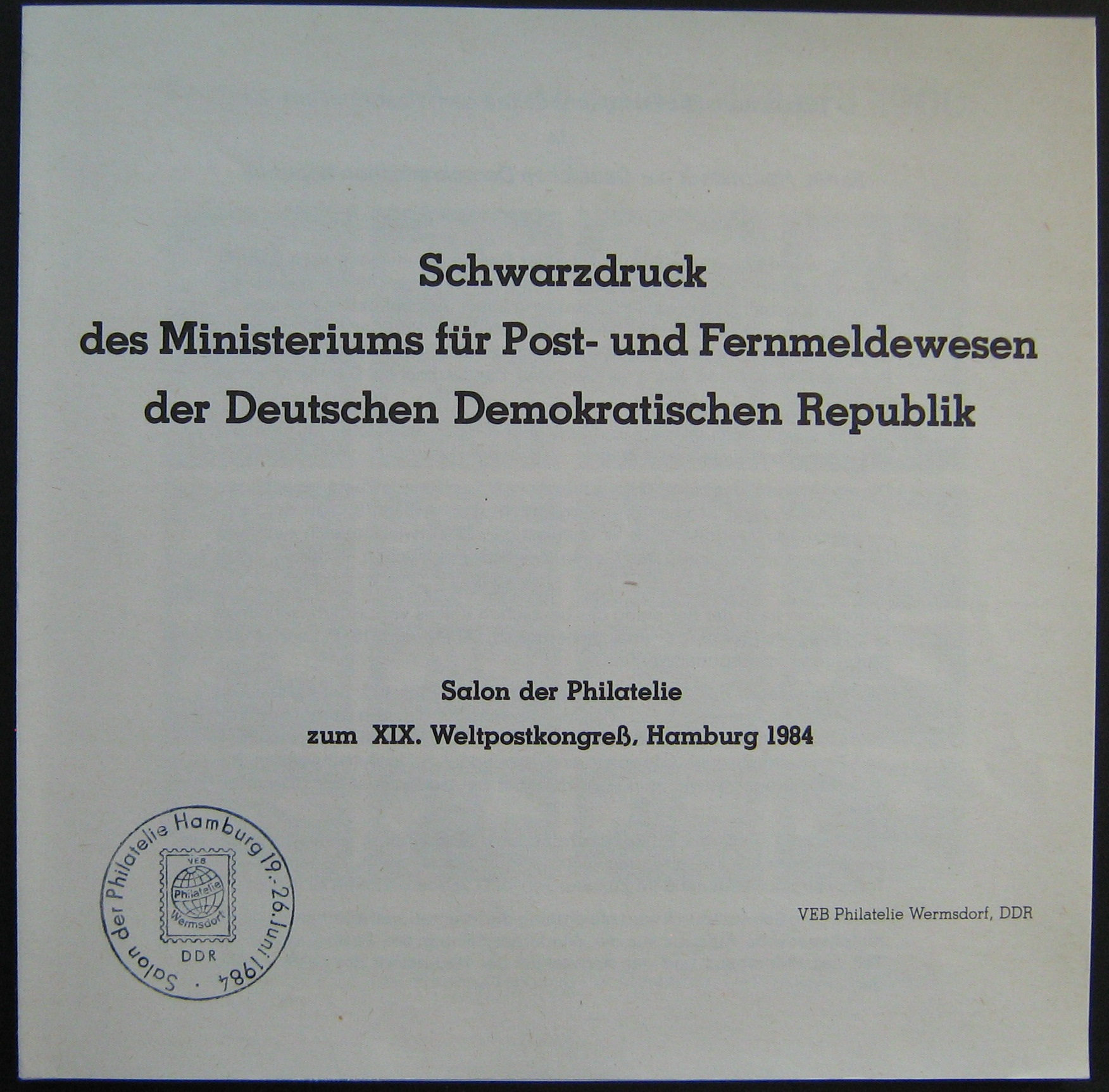 Vokietijos Demokratinė Respublika (VDR), XIX Pasaulinio filatelistų kongreso bukletas