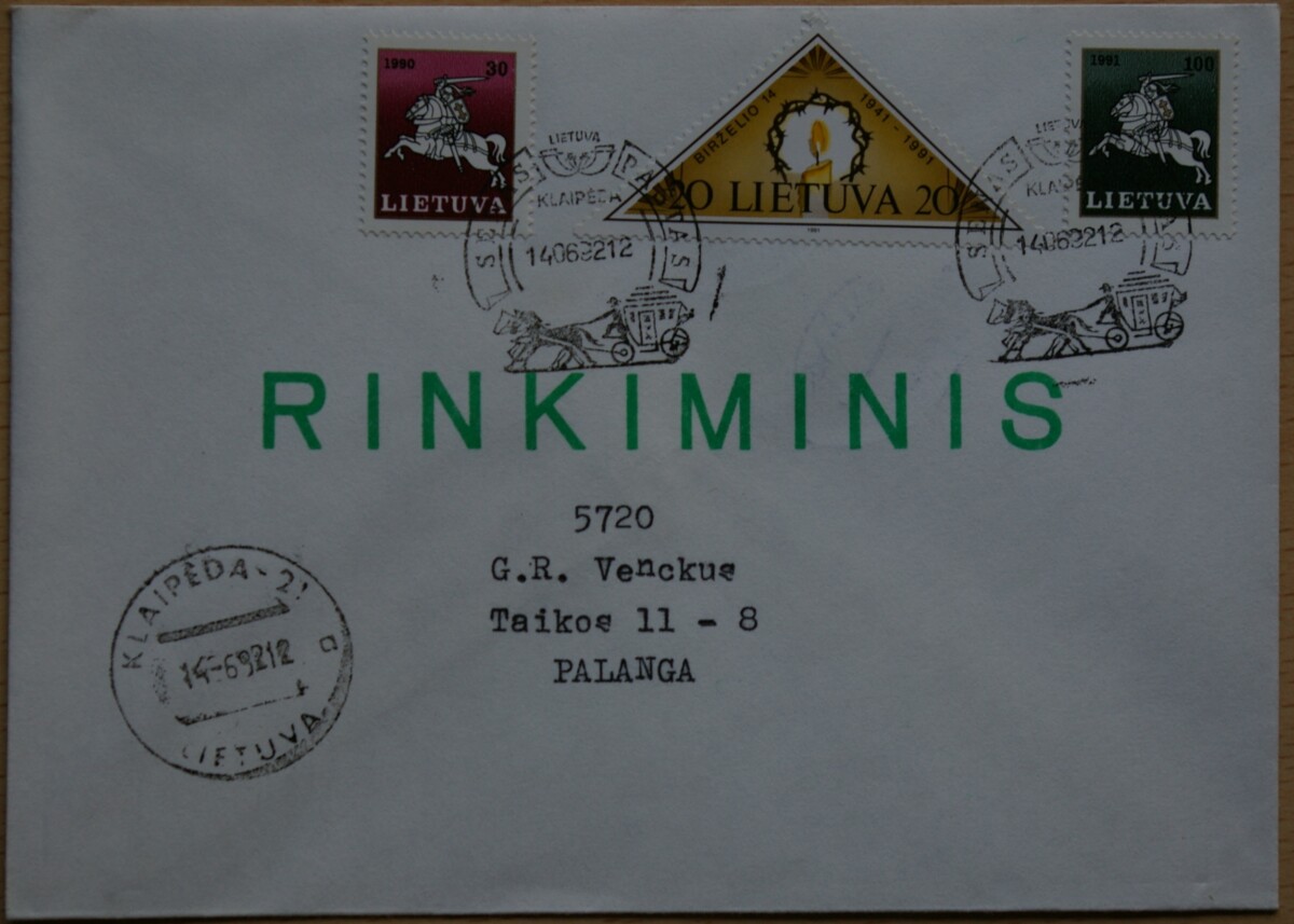 Lietuva, 1992m rinkiminis vokas G
