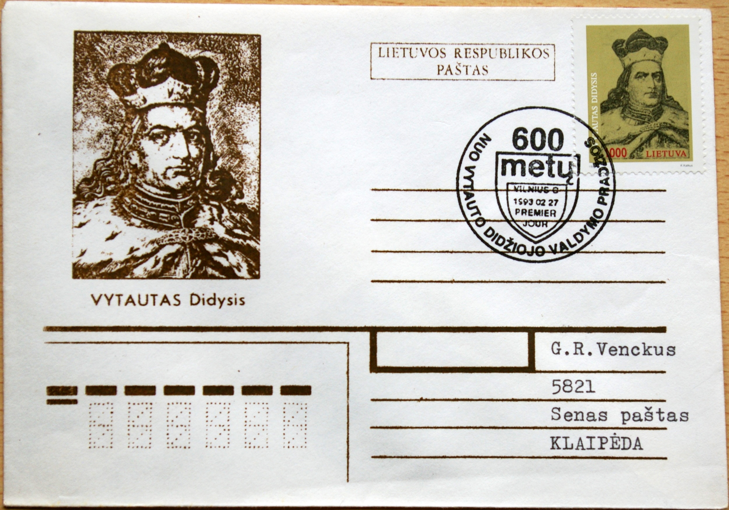 Lietuva, 1993m pirmos dienos vokas su MiNr 519 G