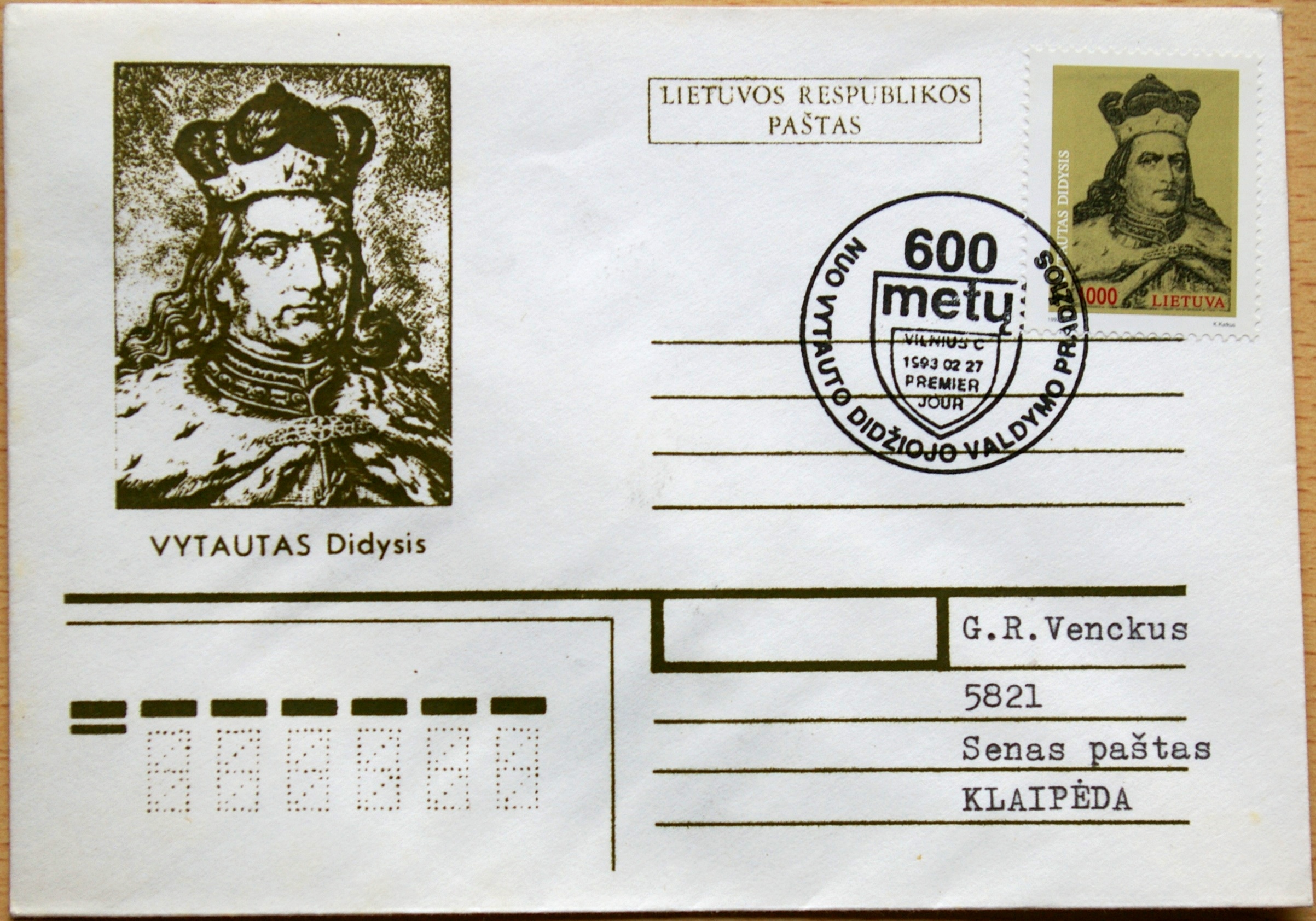 Lietuva, 1993m pirmos dienos vokas su MiNr 519 G