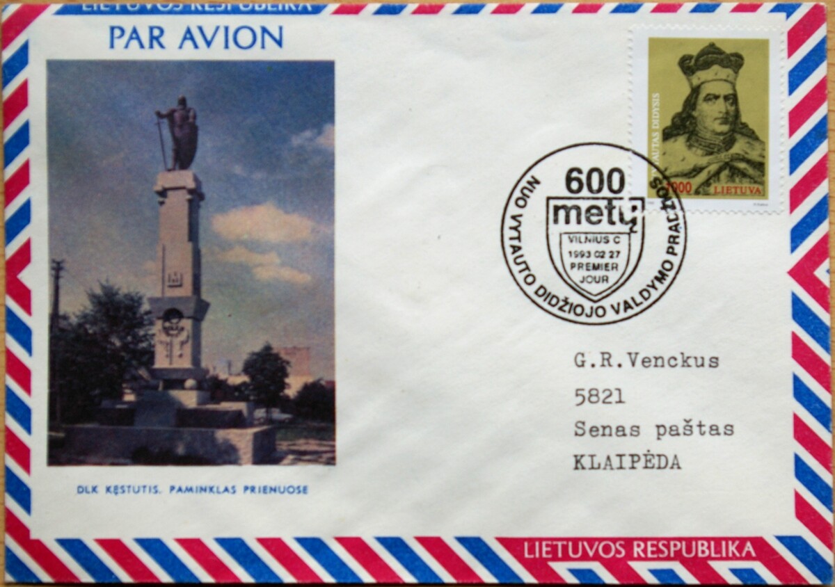 Lietuva, 1993m oro pašto pirmos dienos vokas su MiNr 519 G