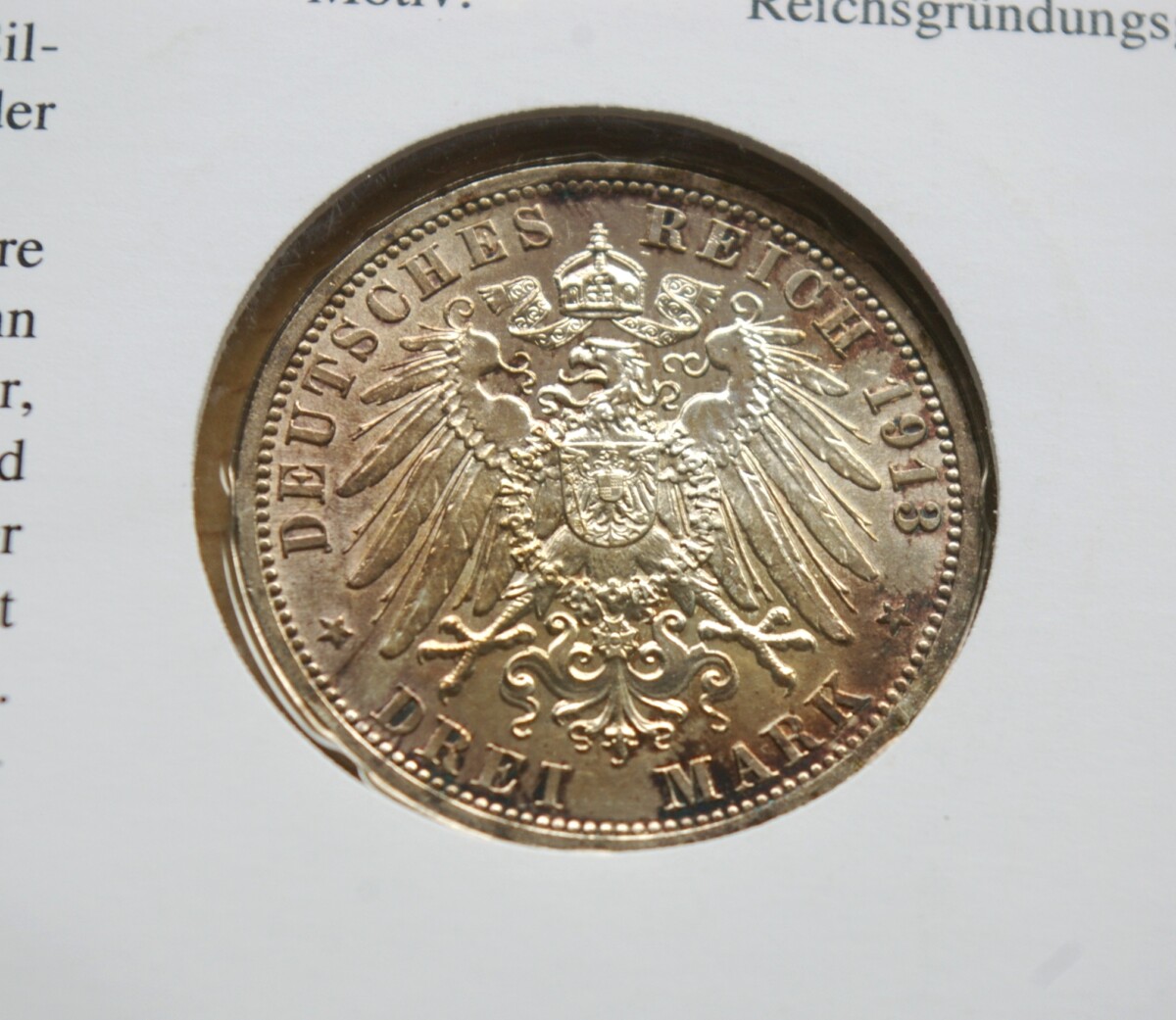 Numizmatinis vokas su Prūsijos 1913m, SIDABRINĖM 3 markėm ir MiNr 97A bei 2634 pašto ženklais