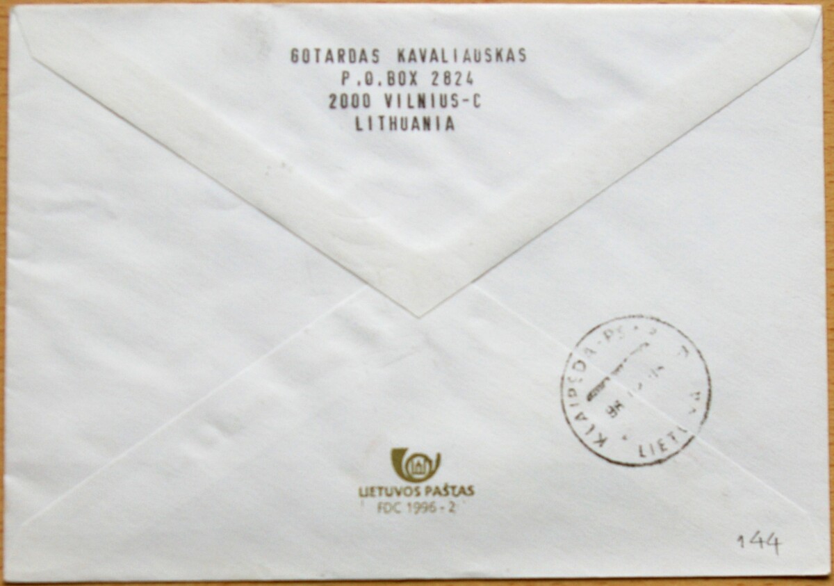 Lietuva, 1996m pirmos dienos vokas su MiNr 603-605 G