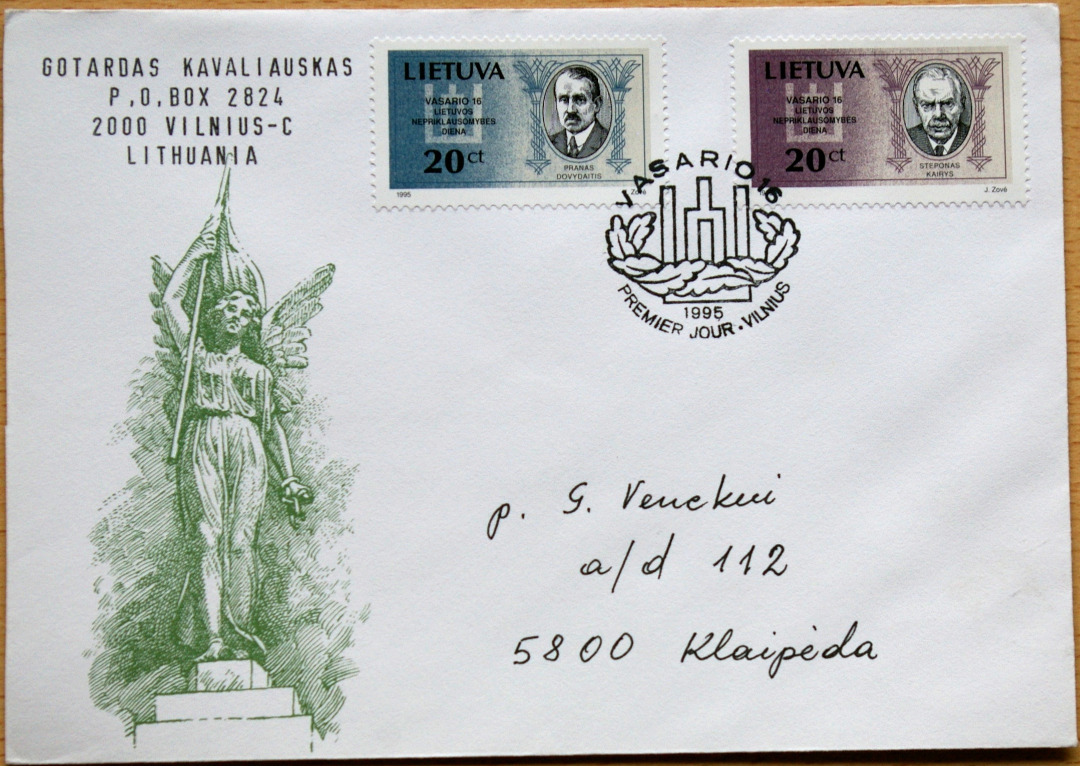 Lietuva, 1995m pirmos dienos vokas su MiNr 573-574 G