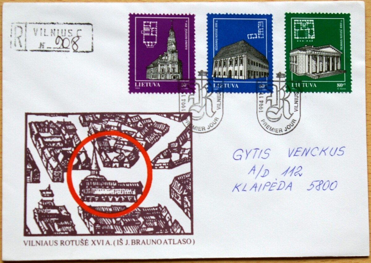 Lietuva, 1994m pirmos dienos vokas su MiNr 568-570 G