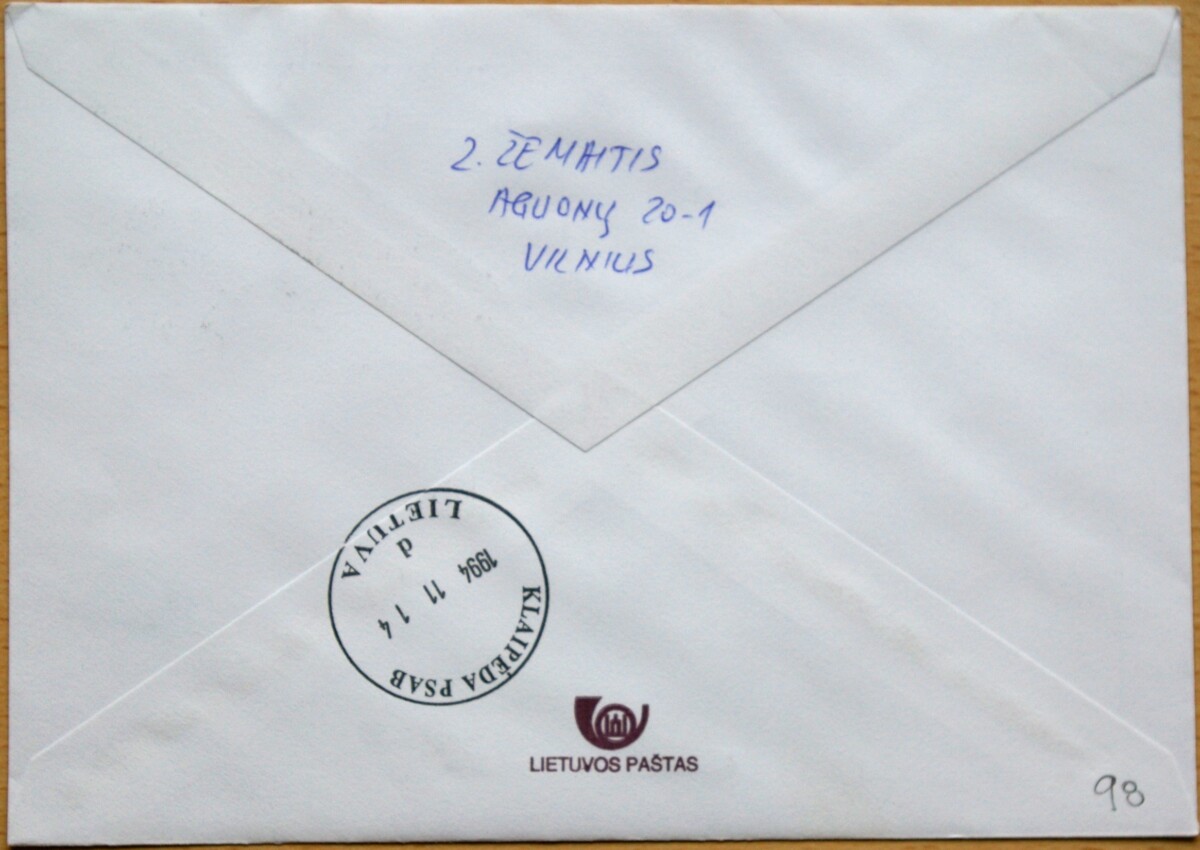 Lietuva, 1994m pirmos dienos vokas su MiNr 568-570 G