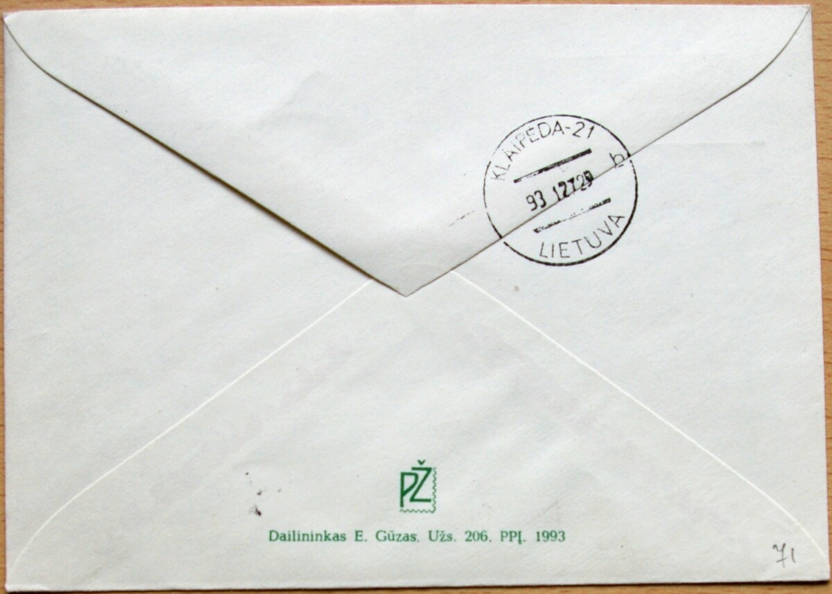 Lietuva, 1993m pirmos dienos vokas su MiNr 543 G