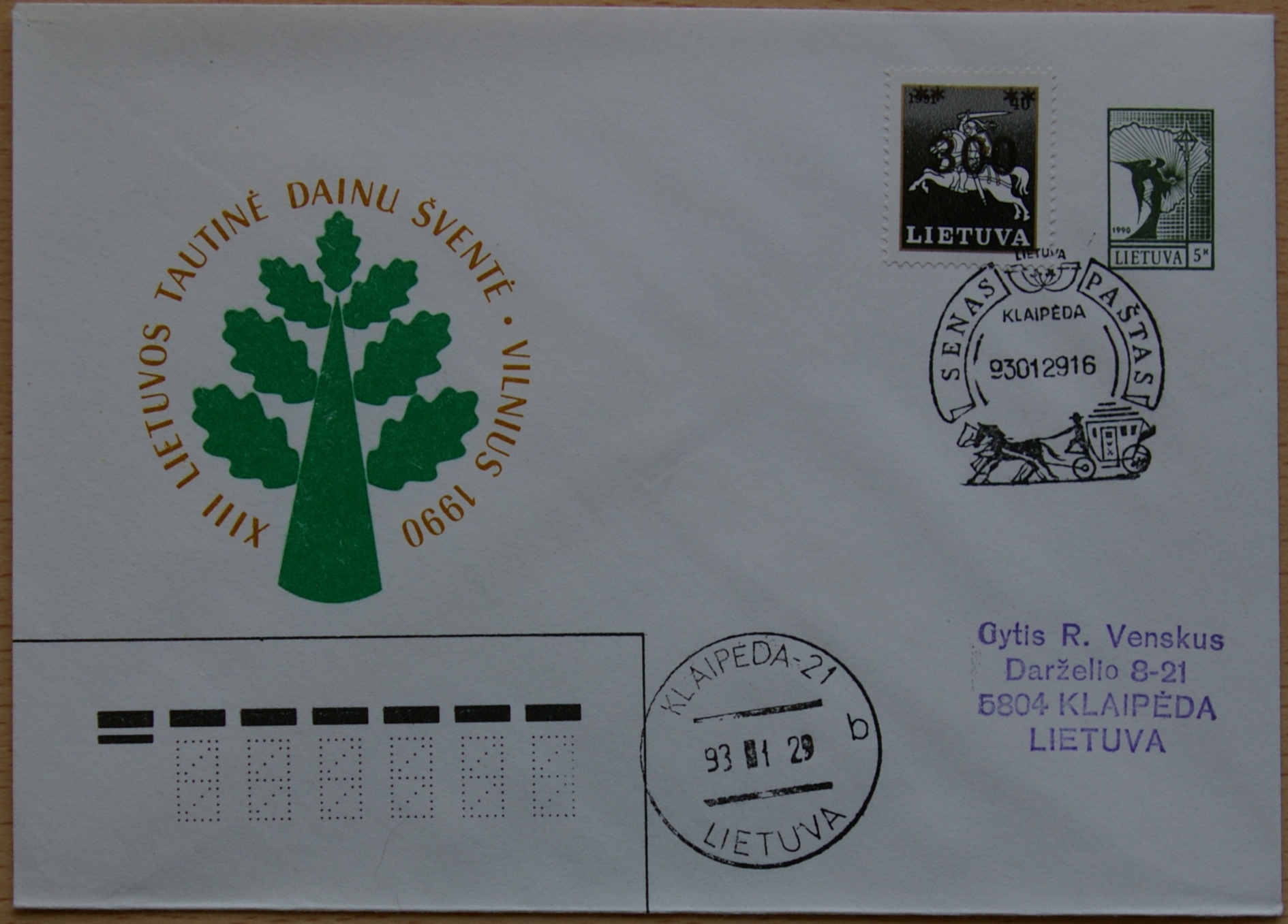 Lietuva, 1990m ženklinis vokas KvNr C3 G