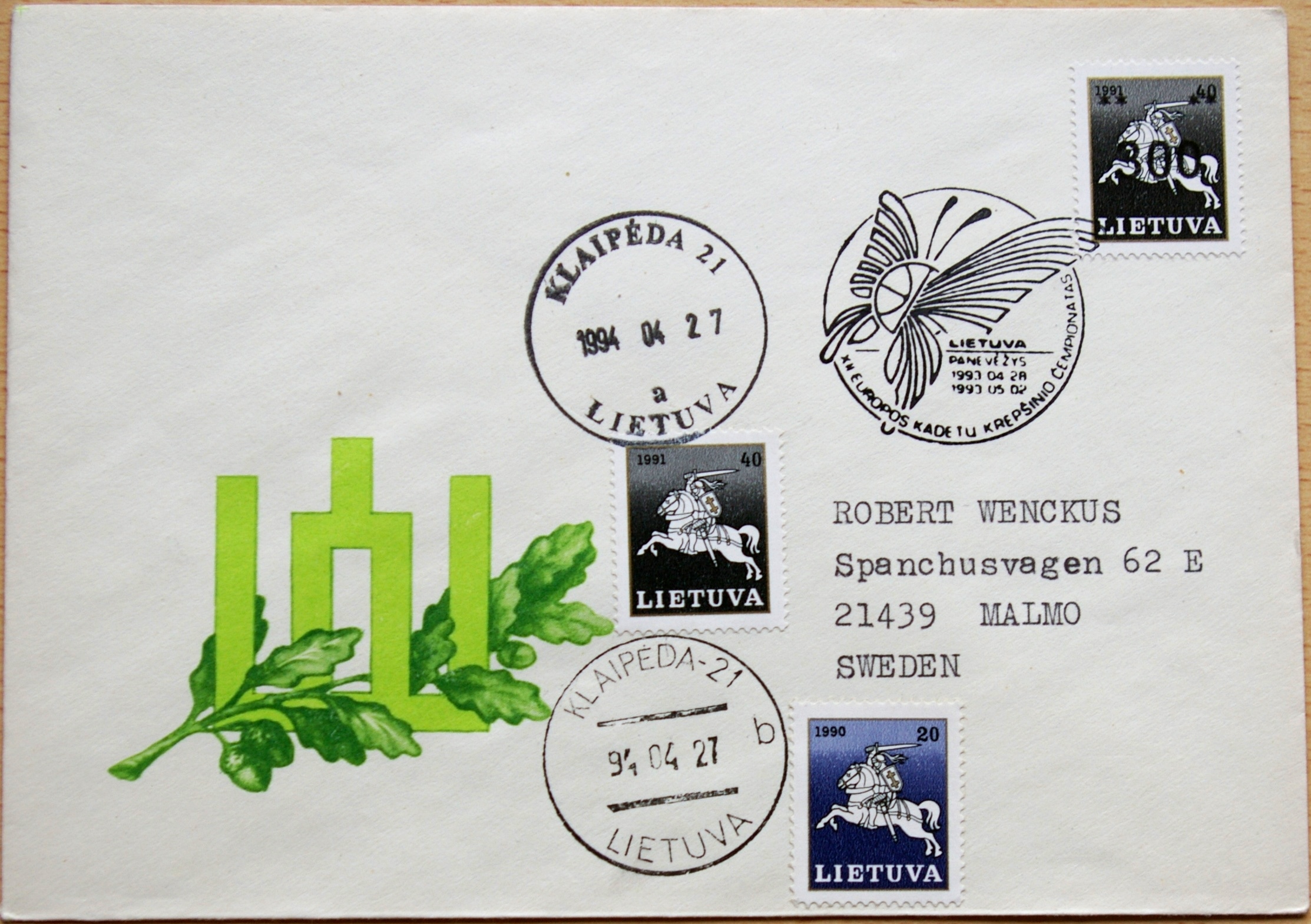 Lietuva, 1993m proginis vokas su MiNr 466, 491, 514II G