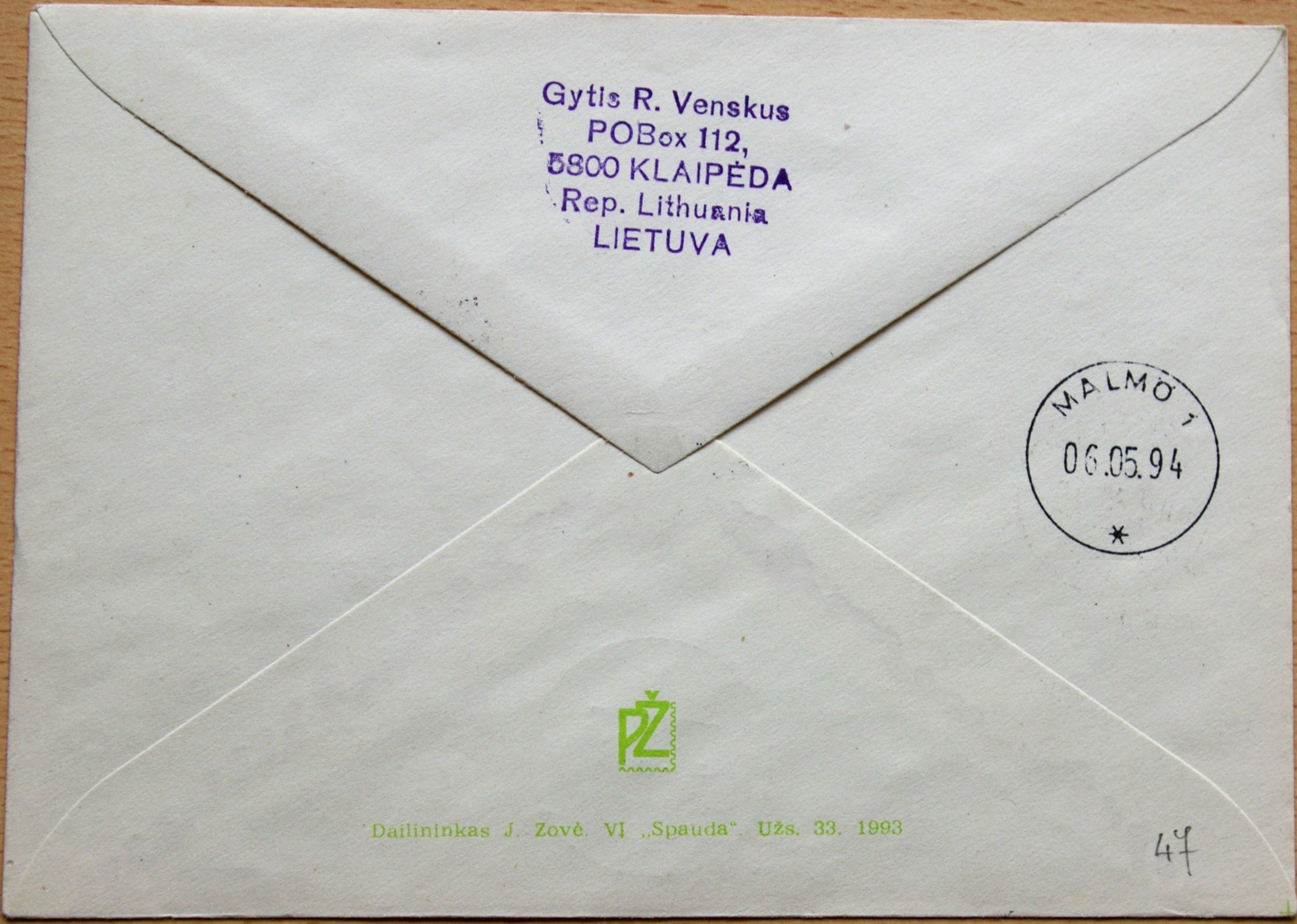 Lietuva, 1993m proginis vokas su MiNr 466, 491, 514II G