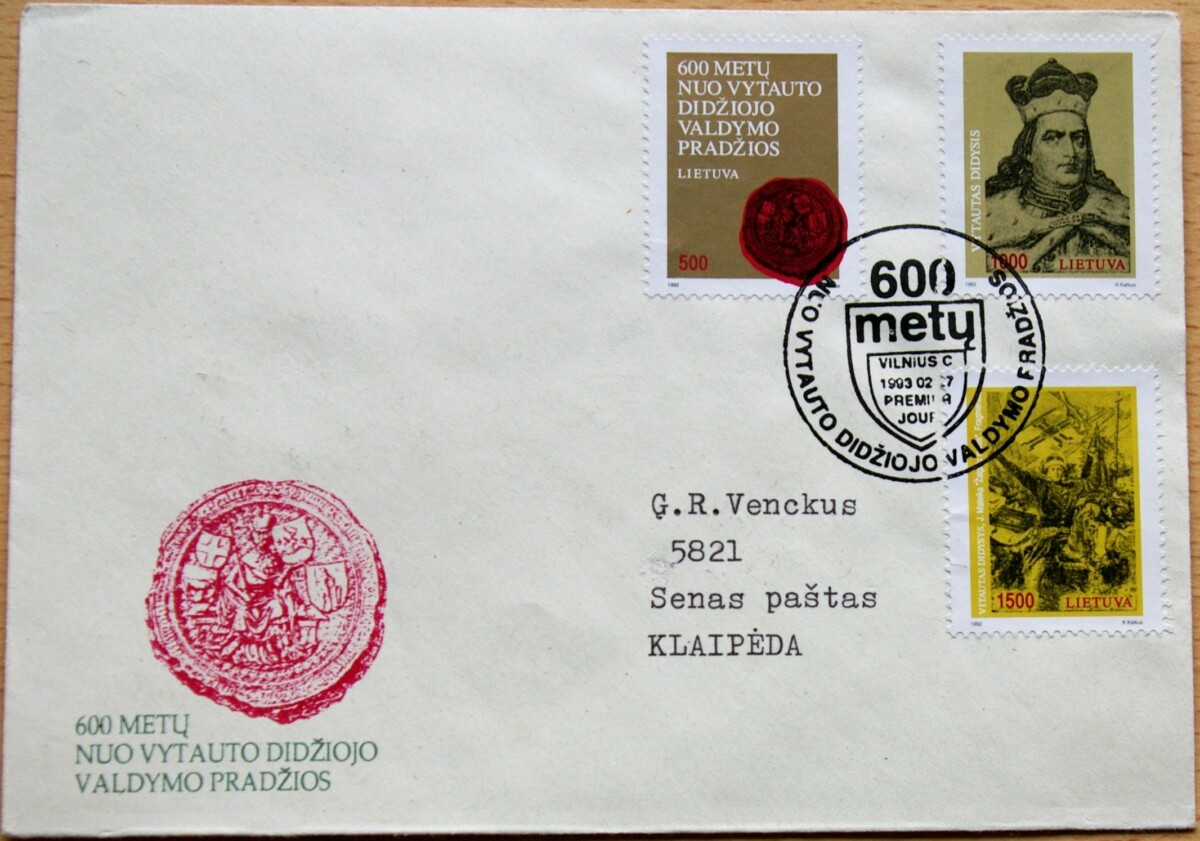 Lietuva, 1993m pirmos dienos vokas su MiNr 518-520 G