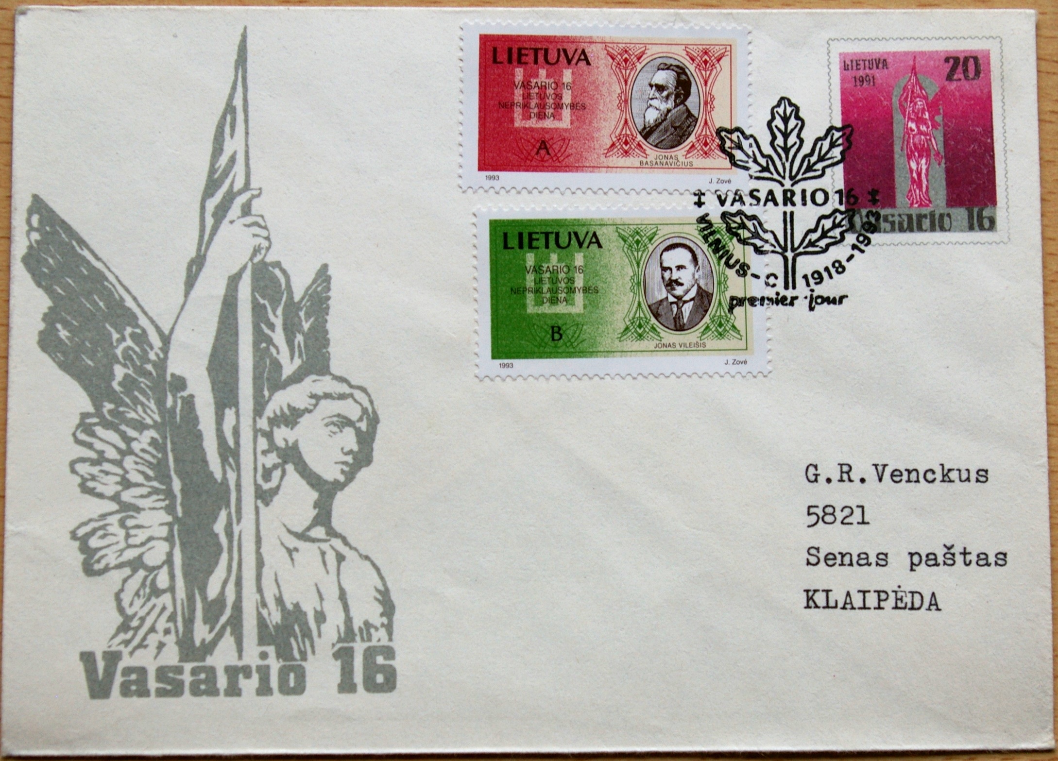 Lietuva, 1993m ženklinis pirmos dienos vokas C10 su MiNr 516-517 G