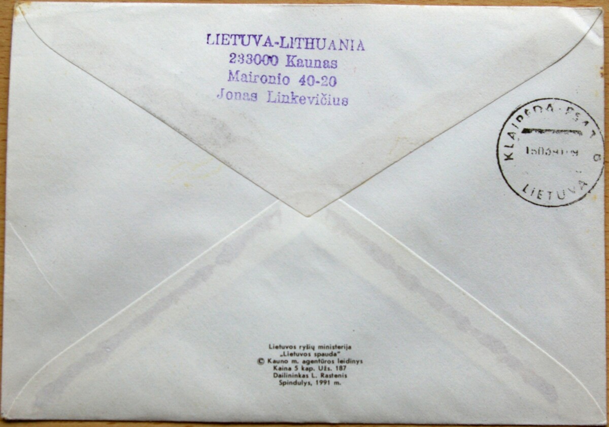 Lietuva, 1991m pirmos dienos vokas su MiNr 463 G