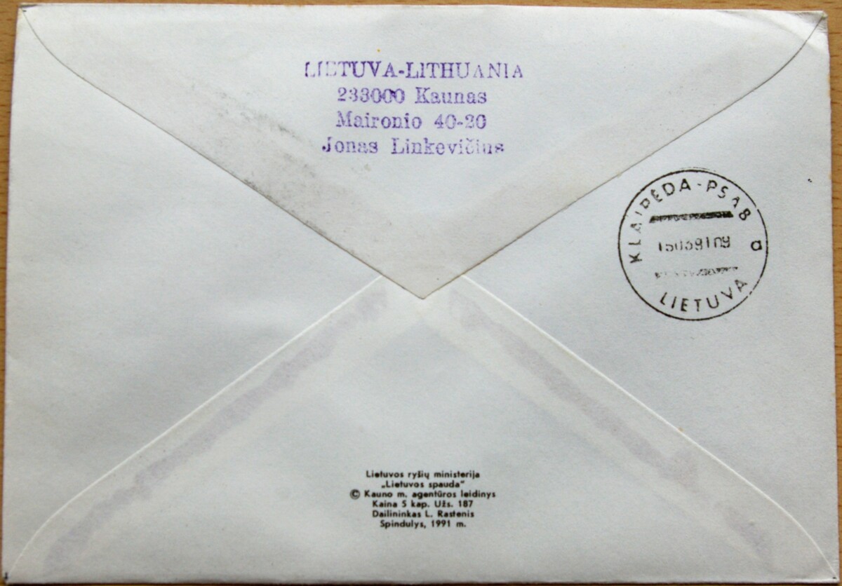 Lietuva, 1991m pirmos dienos vokas su MiNr 463 G