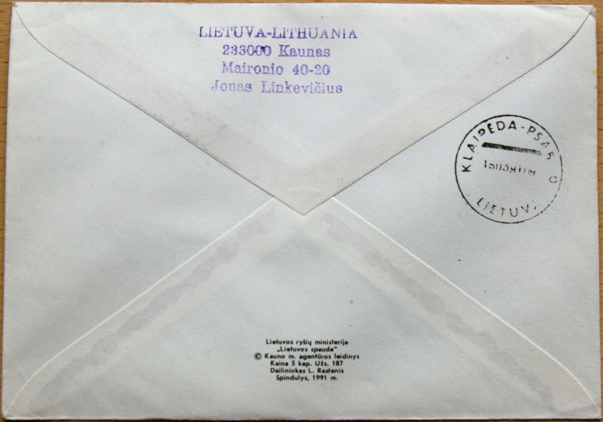 Lietuva, 1991m pirmos dienos vokas su MiNr 463 G