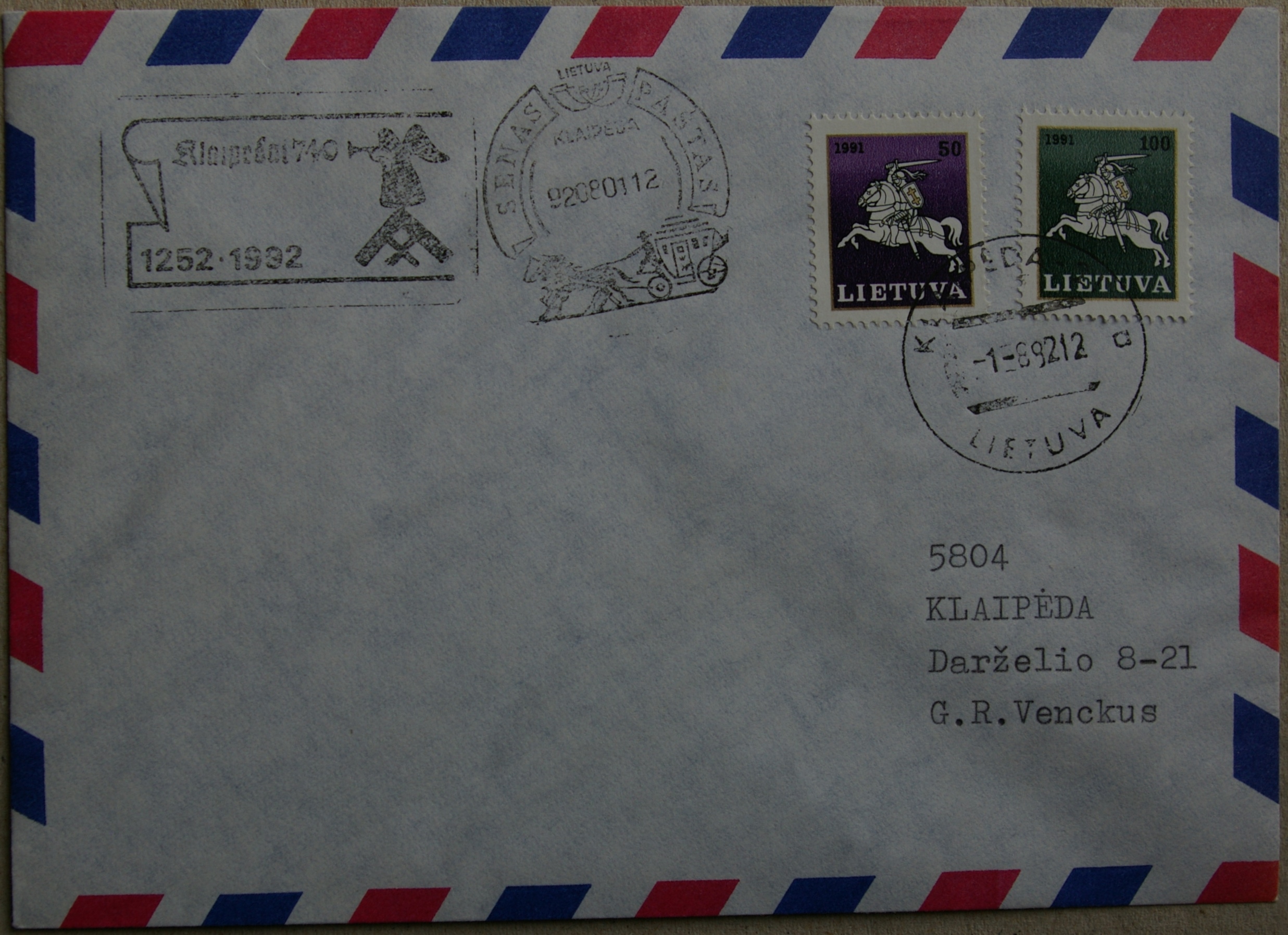Lietuva, adresuotas vokas su antspaudais