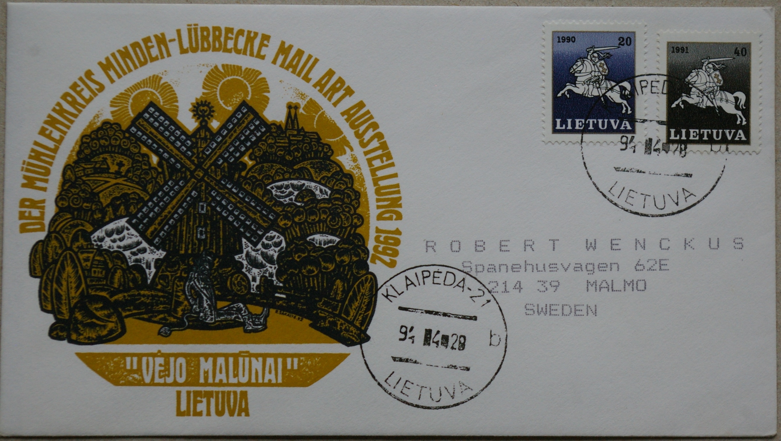 Dailininko A. Šakalio 1992m kolekcinis vokas Nr. 73B G