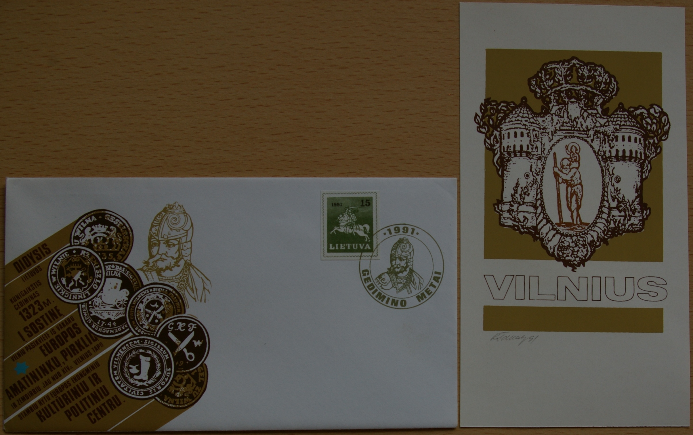 Dailininko A. Šakalio 1991m kolekcinis vokas su atvirute Nr 61A G