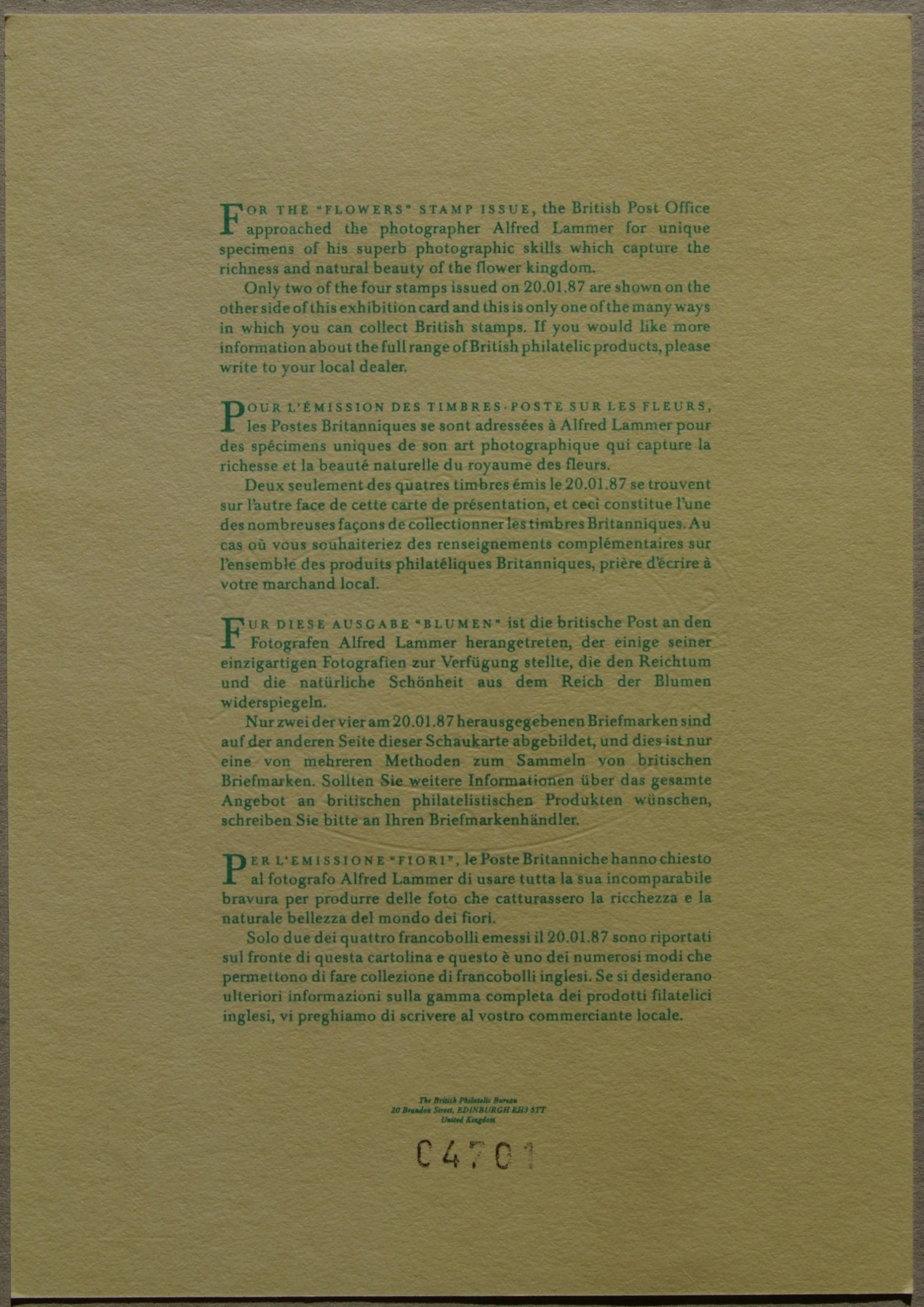 Didžioji Britanija, 1987m filatelijos parodos kortelė