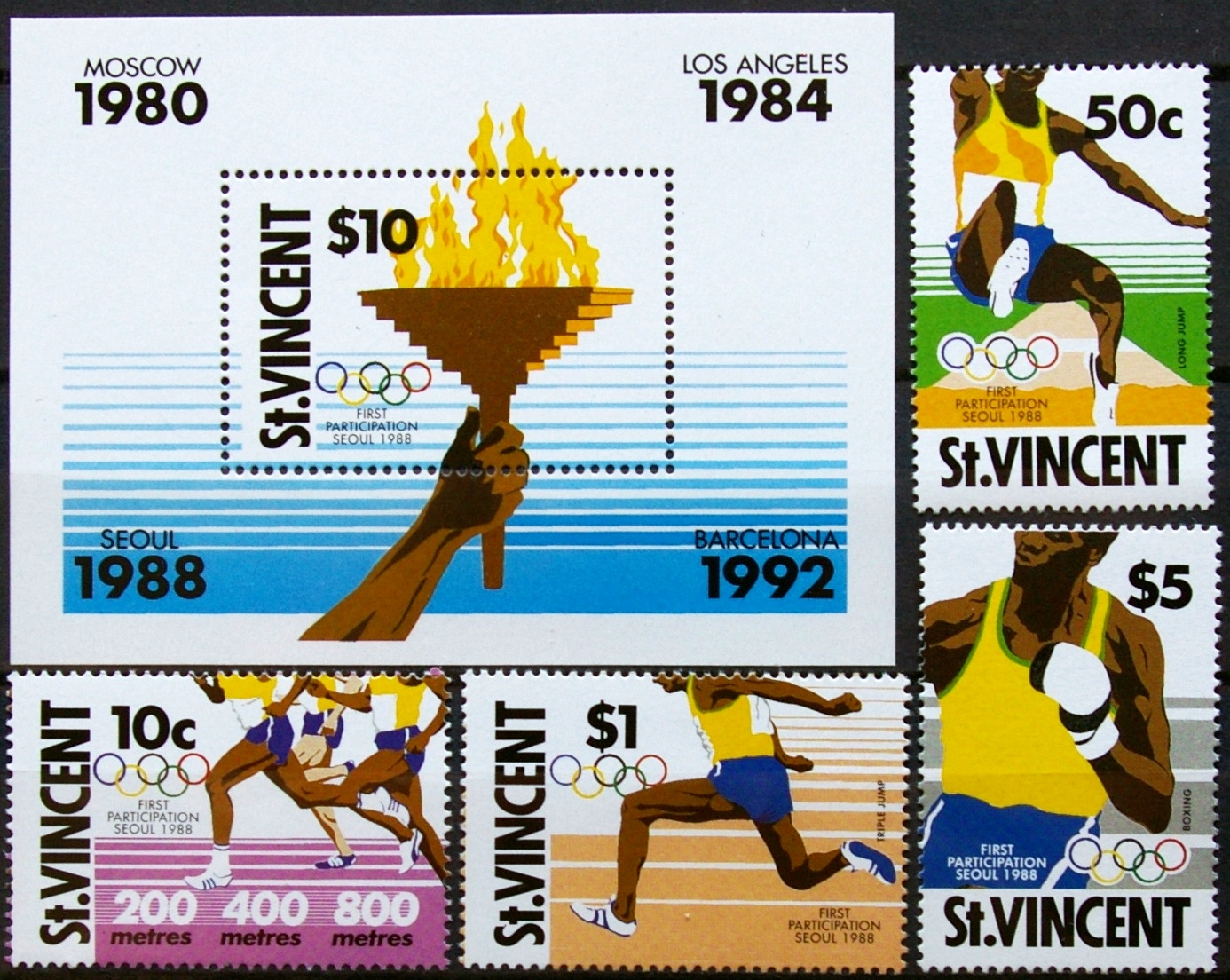 Sent Vinsentas, pilna serija su blokku MiNr 1130-1134 MNH** V