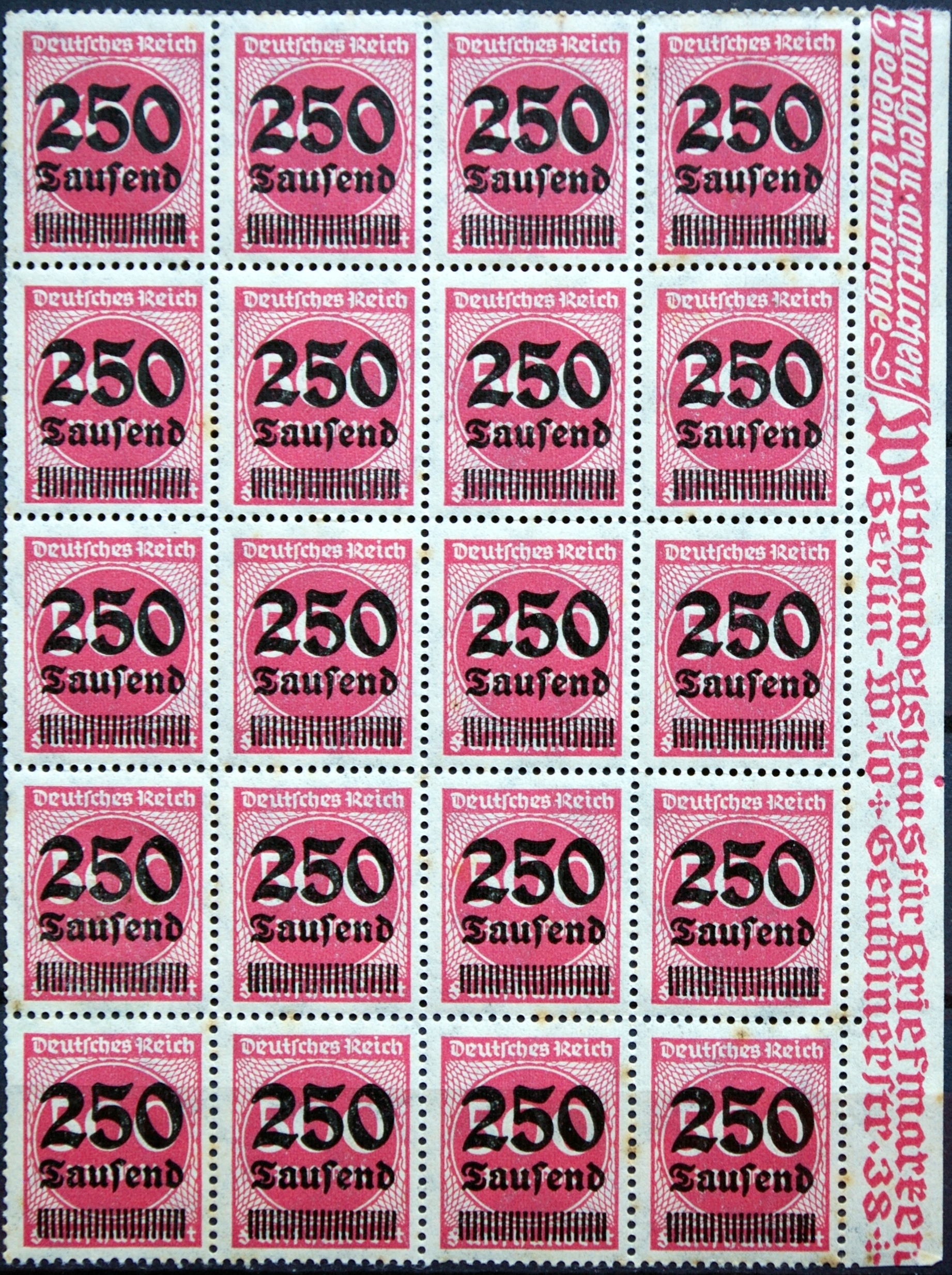 Vokietijos Reichas, lapukas iš 20 ženklų MiNr 295 MNH**
