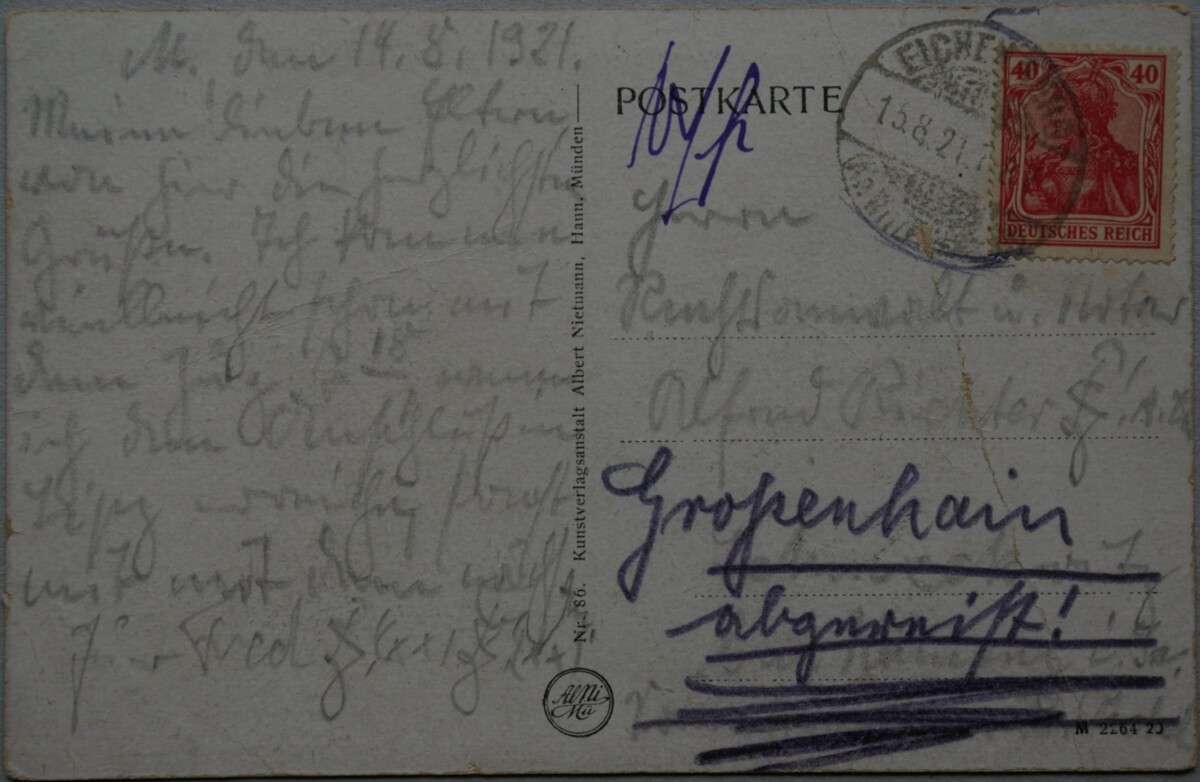 Vokietijos Reichas, Hannmundenas, 1921m atvirlaiškis