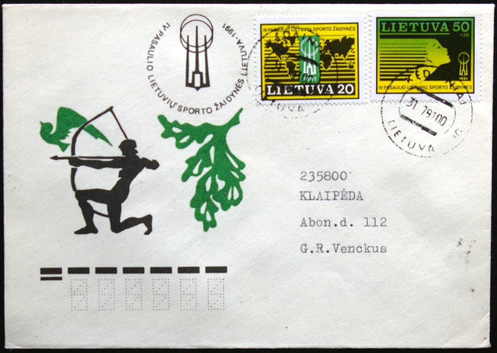 Lietuva, 1990 m. vokas su MiNr 482-483 (O)