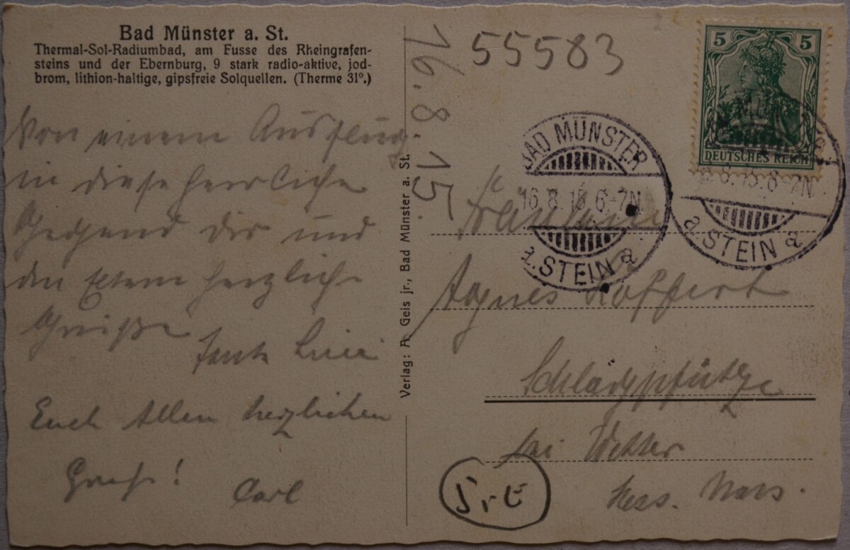 Vokietijos Reichas, Bad Miunsteris prie Šteino 1915m atvirlaiškis