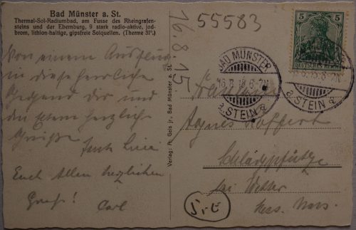 Vokietijos Reichas, Bad Miunsteris prie Šteino 1915m atvirlaiškis