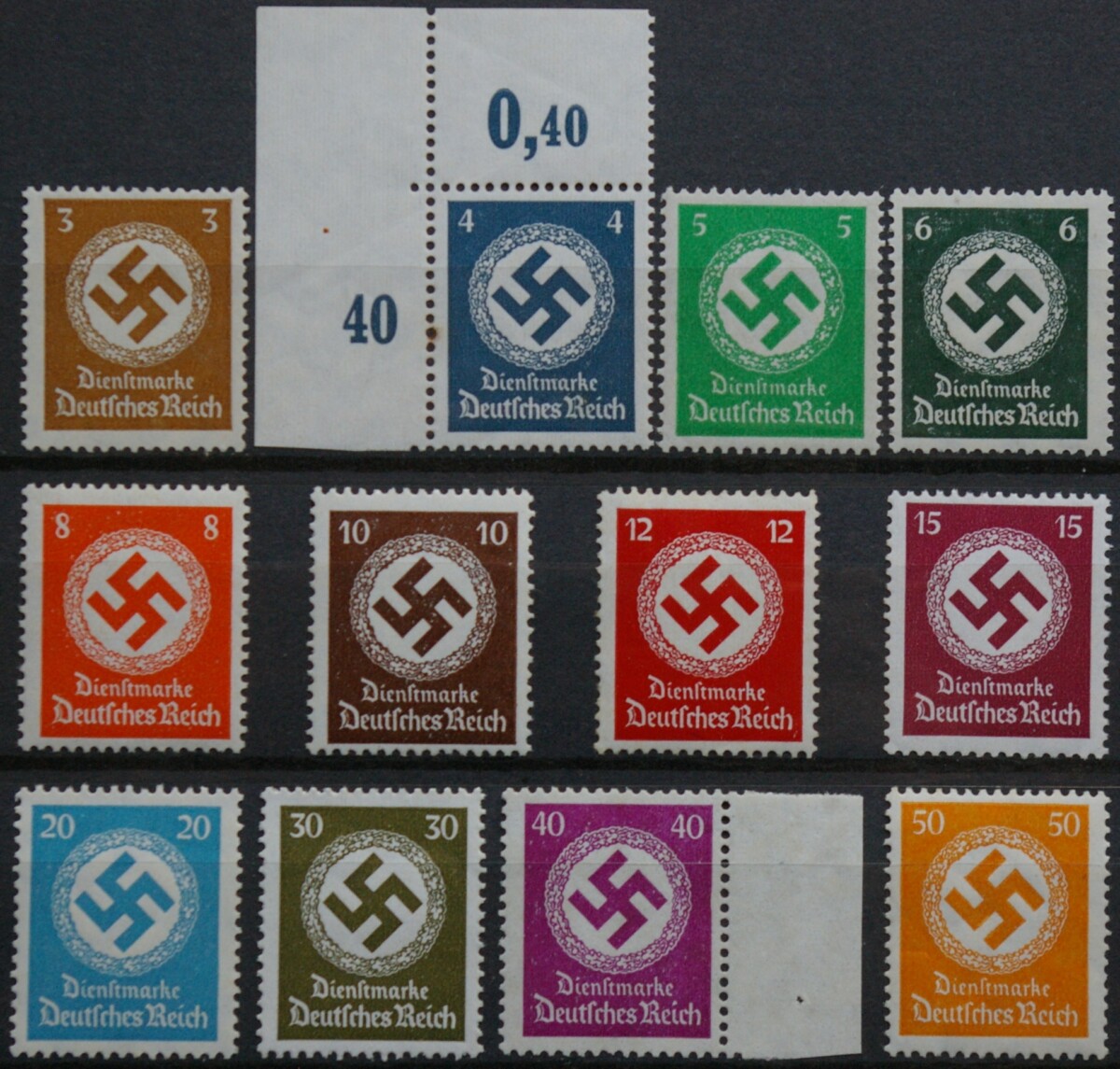 Vokietijos Reichas, tarnybiniai, pilna serija MiNr 132-143 MNH**