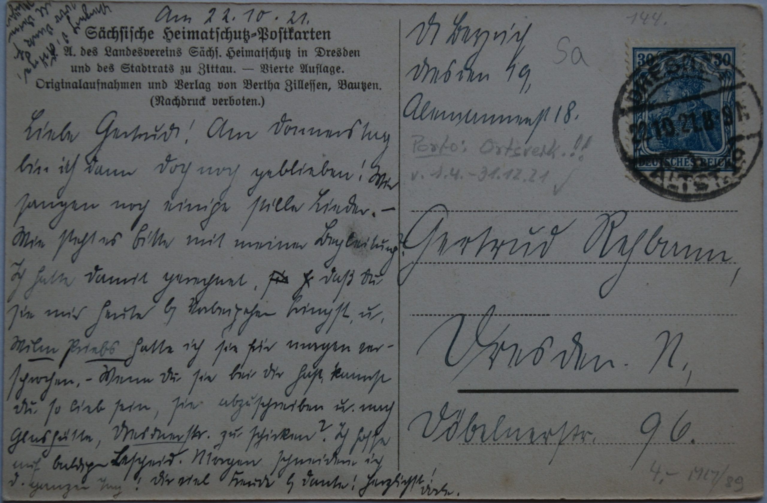 Vokietijos Reichas, Cittau 1921m atvirlaiškis