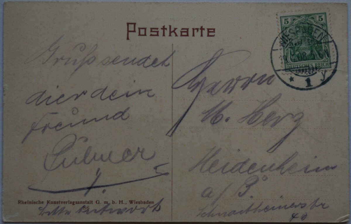 Vokietijos Reichas Wiesbadenas 1908m atvirlaiškis