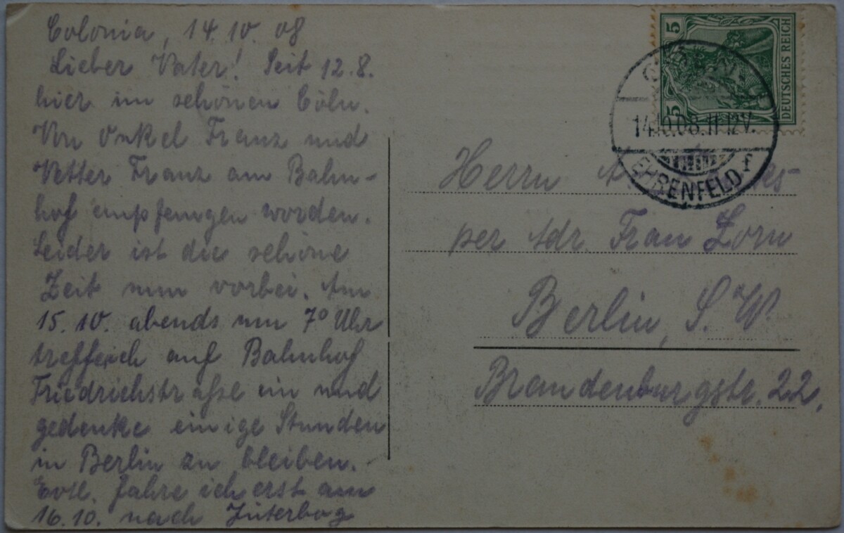 Vokietijos Reichas Kelnas 1908m atvirlaiškis
