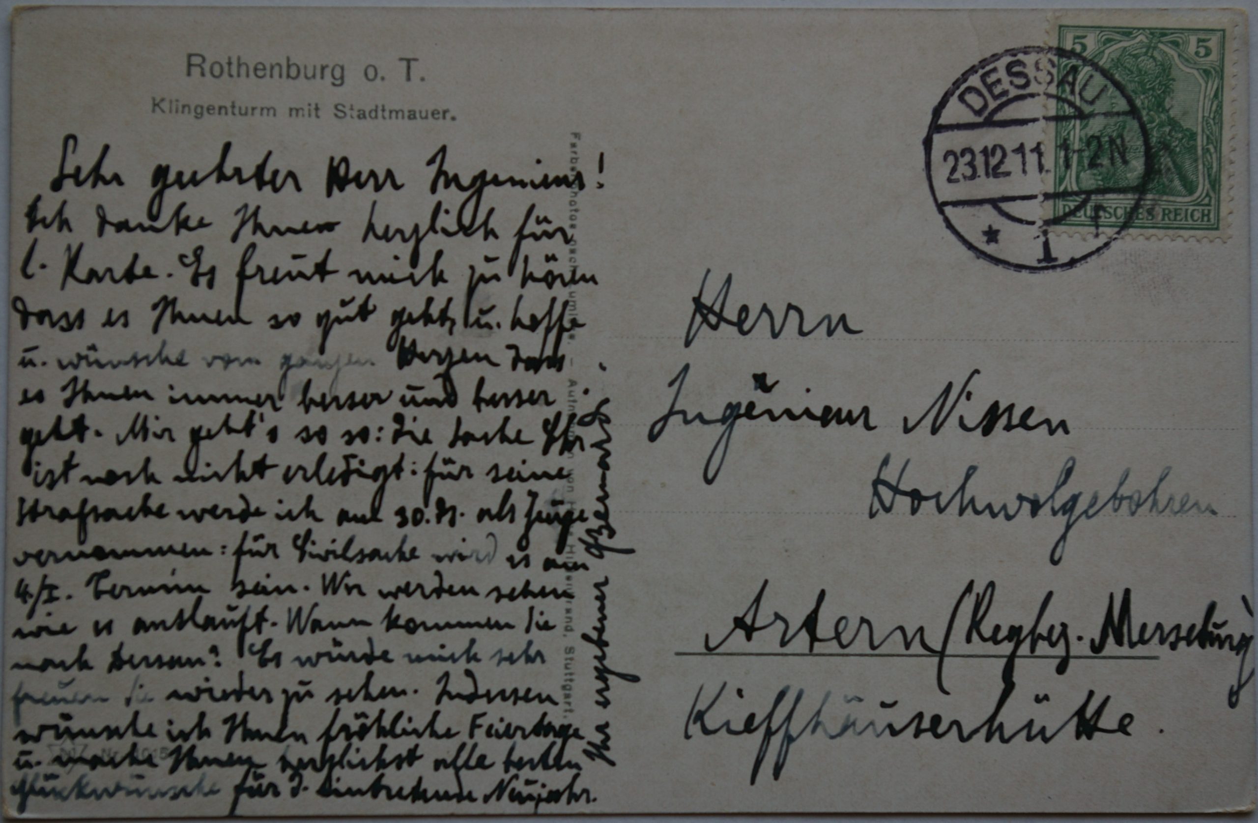 Vokietijos Reichas, Rothenburgas 1911m atvirlaiškis