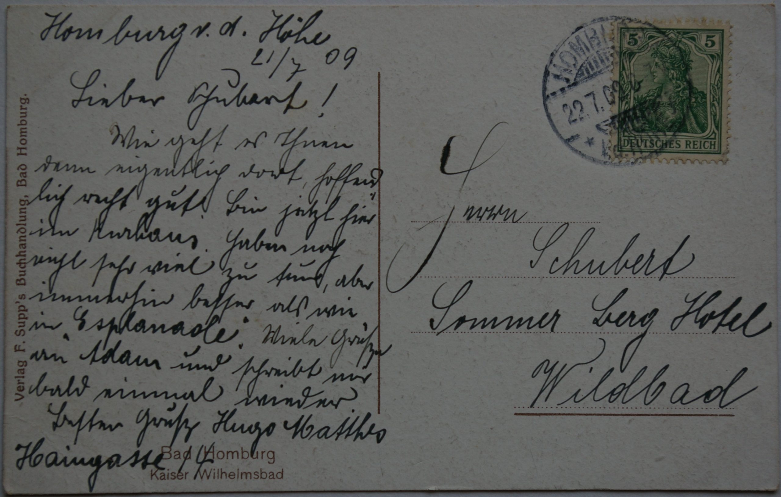 Vokietijos Reichas Bad Homburgas 1909m atvirlaiškis