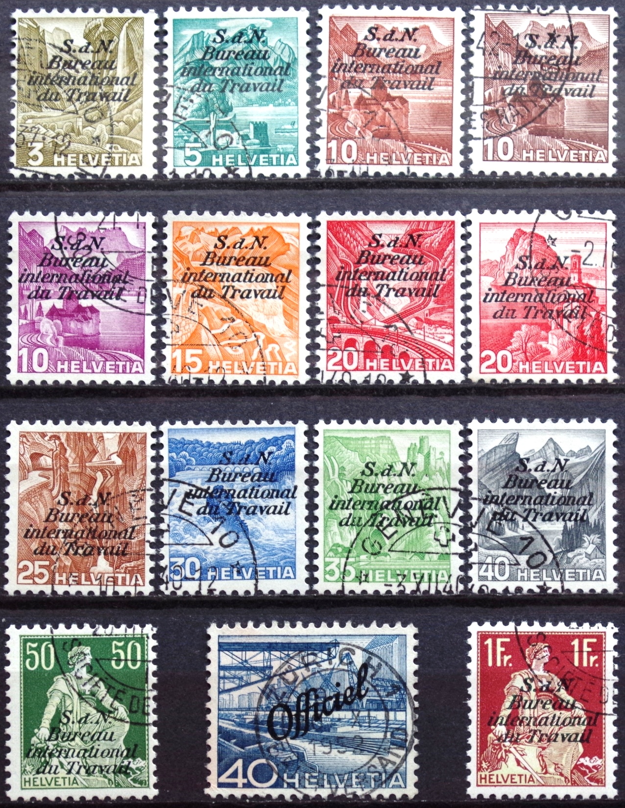 Šveicarija, perspausdinti ženklai ScNr O44, 3O10, 3O18, 3O22, 3O38-3O46, 3O60, 3O60A Used(O)