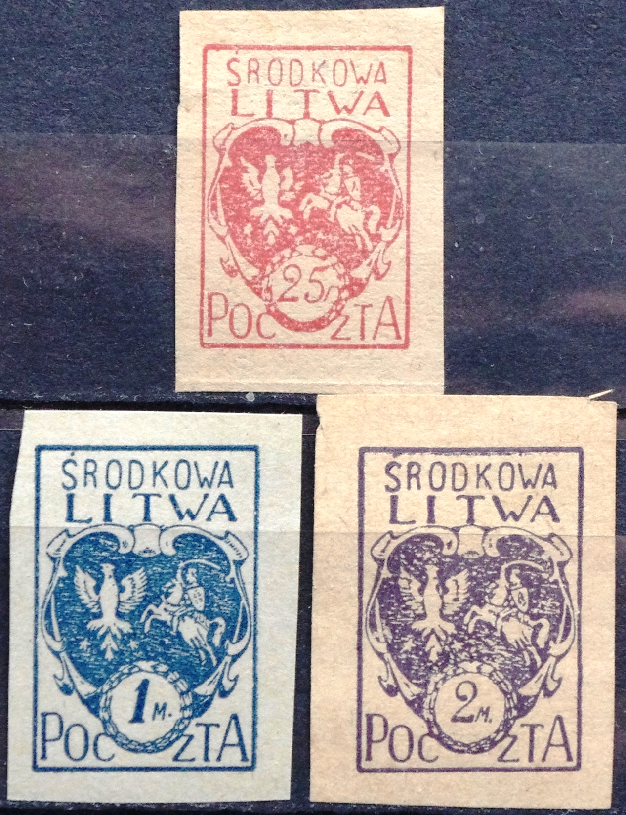 Vidurio Lietuva, pilna pirmoji serija MiNr 1-3 B MH* V