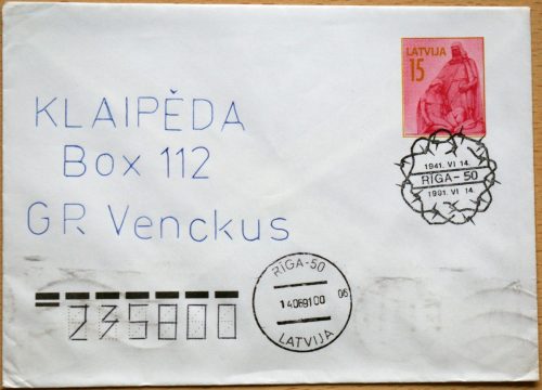 Latvija, 1991m proginis, pirmos dienos, markiruotas vokas G