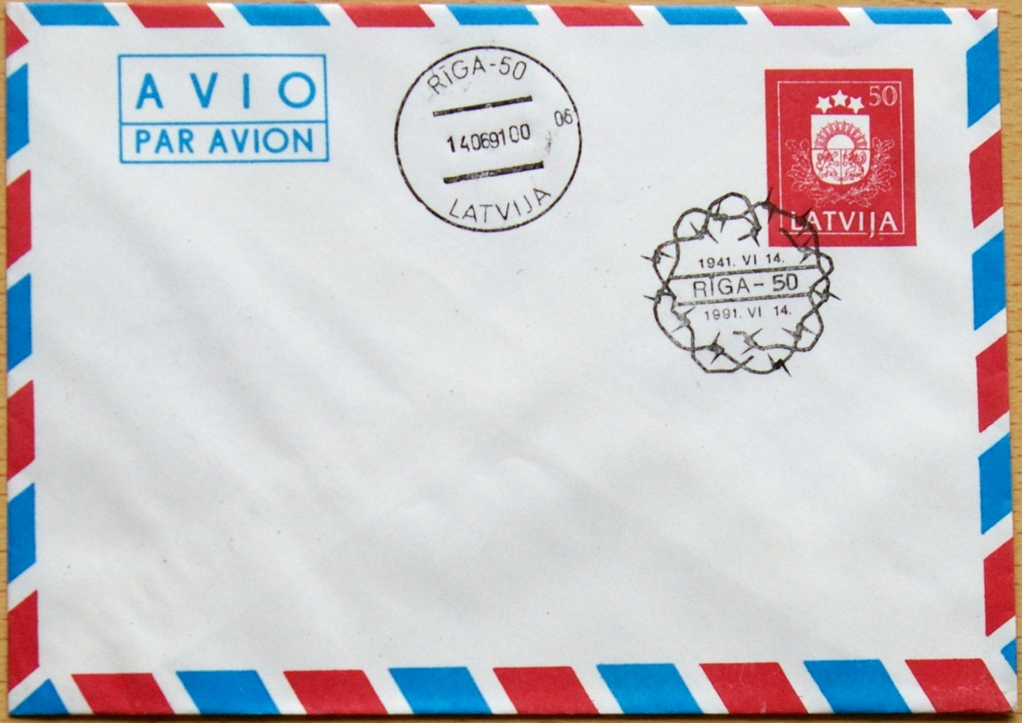 Latvija, 1991m pirmos dienos, markiruotas oro pašto vokas G