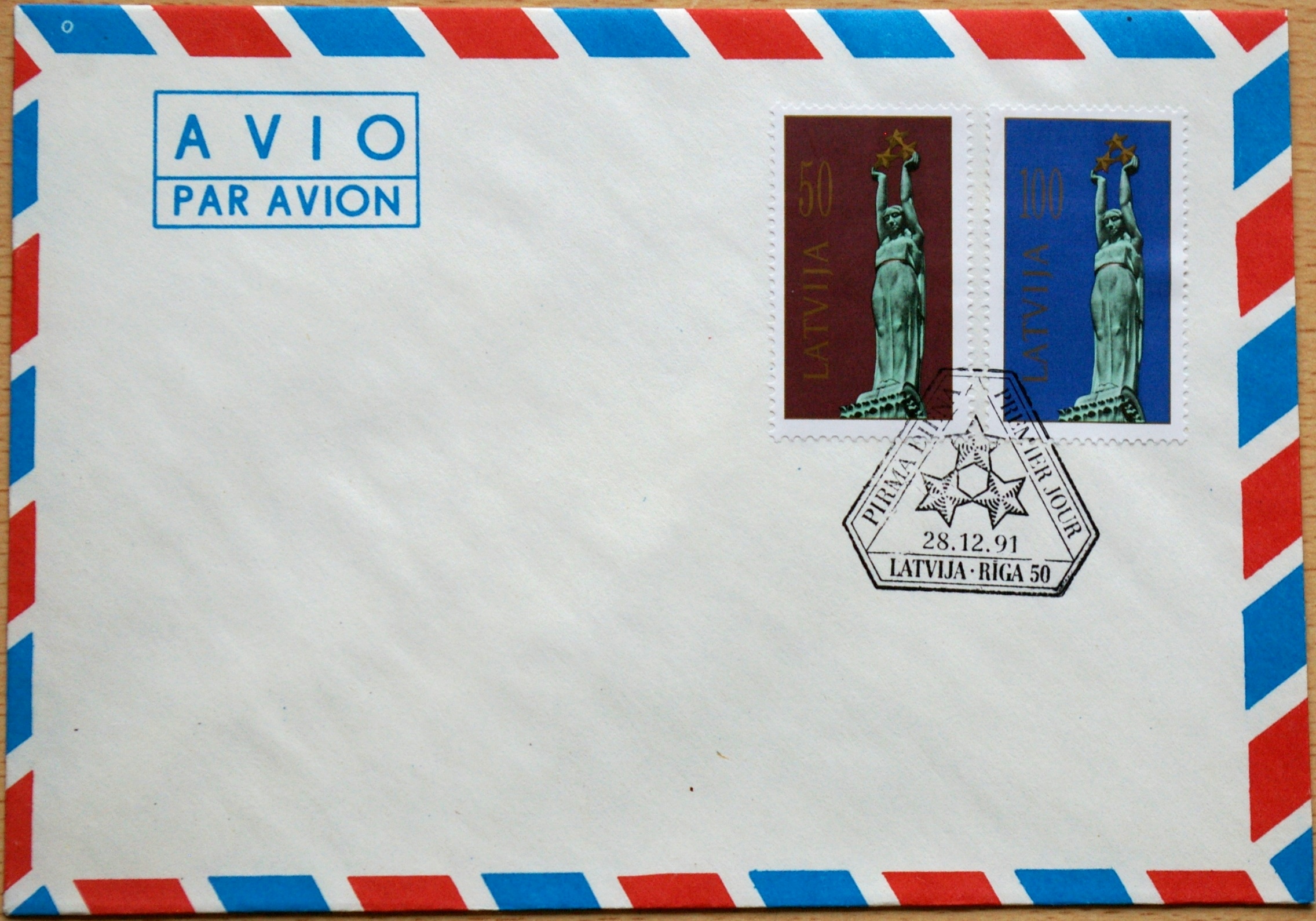 Latvija, 1991m pirmos dienos oro pašto vokas G