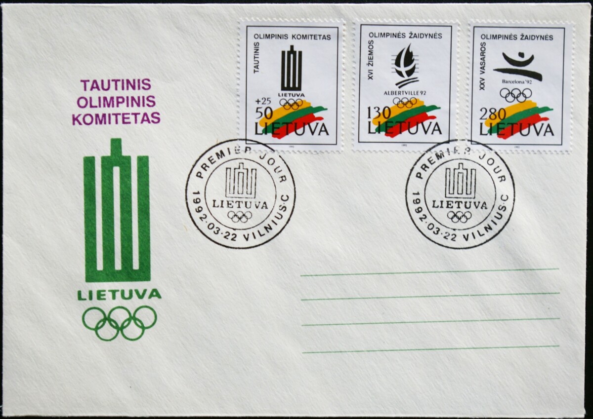 Lietuva, 1992m pirmos dienos vokas su MiNr 496-498