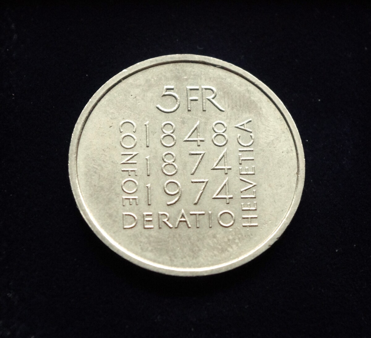 Šveicarija, proginiai 5 frankai 1974m E