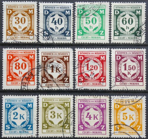 Vokietijos Reichas, Čekijos okupacija, tarnybiniai, pilna serija, MiNr 1-12 Used (O)