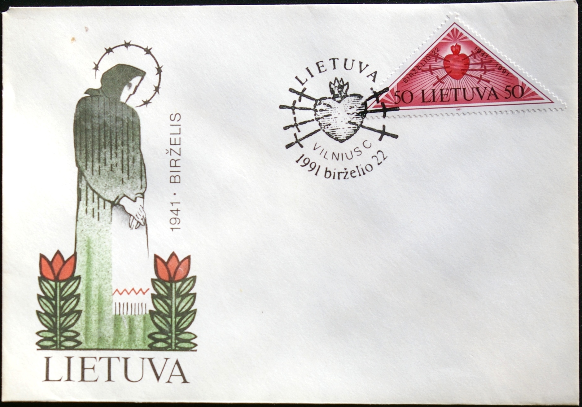 Lietuva, 1991m pirmos dienos vokas su MiNr 478