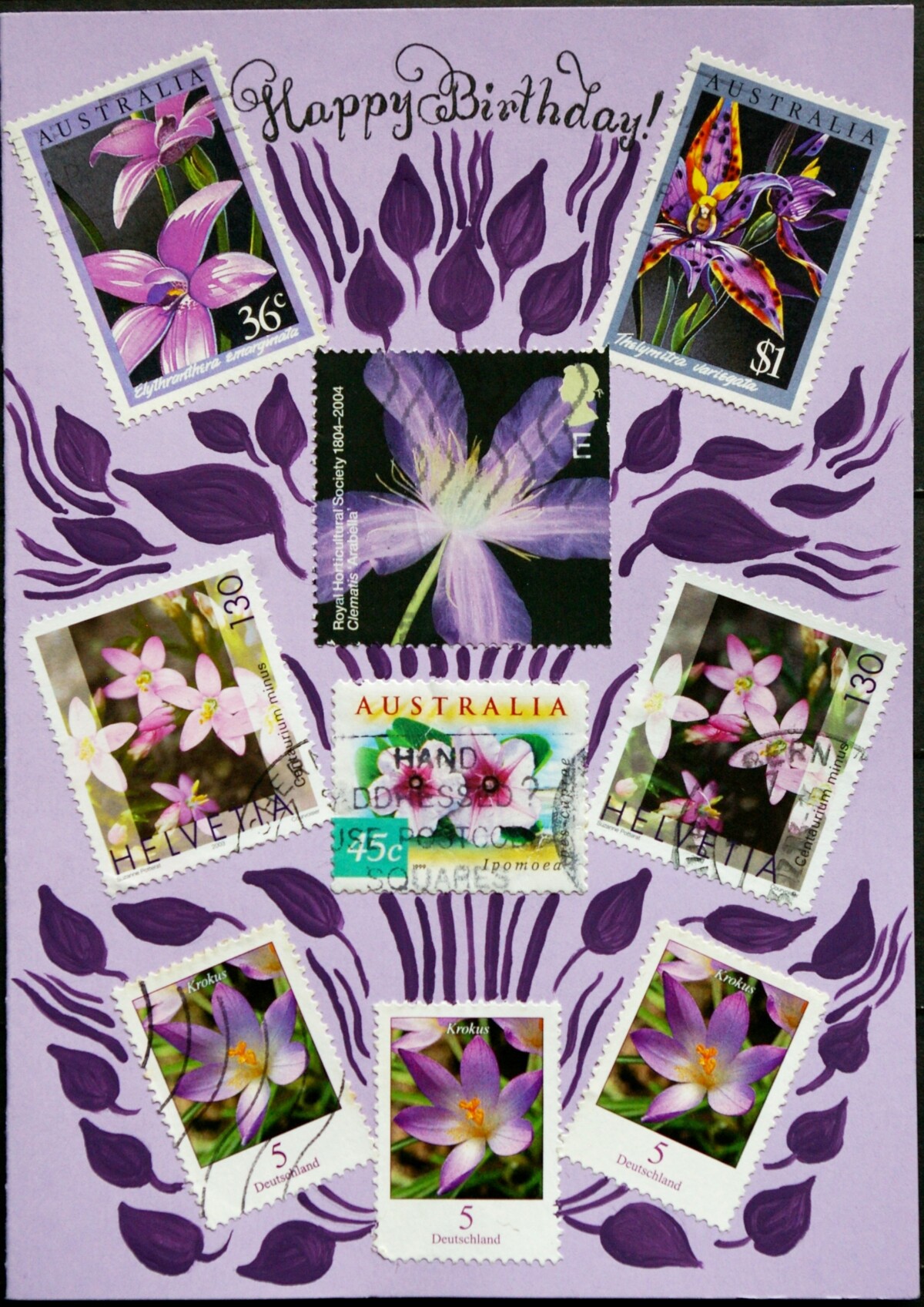 Violetinis, gimtadienio sveikinimų atvirukas